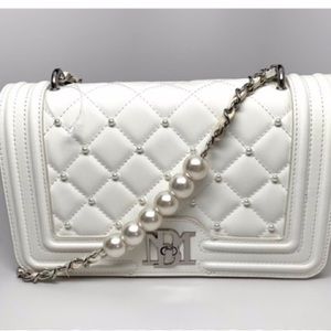 Badgley Mischka White Letter Lock Pearl Crossbody
